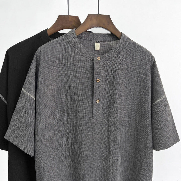 Buddha Stones Sommer Einfarbig Herren Kurzarm Knopfhemd - image 6