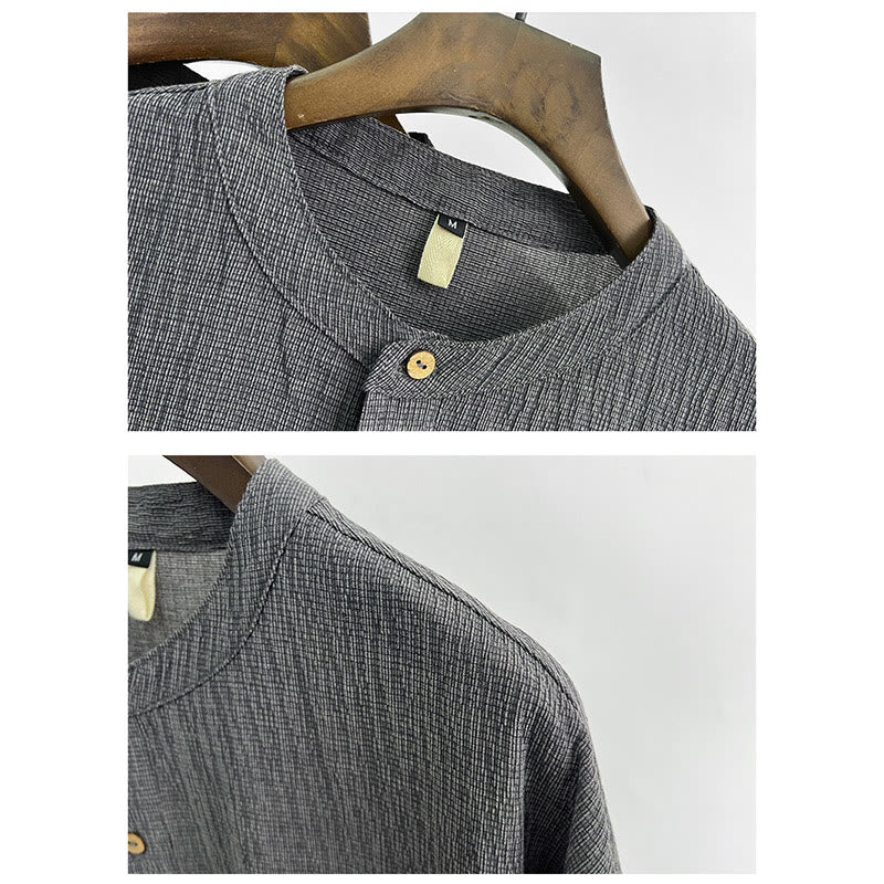 Buddha Stones Sommer Einfarbig Herren Kurzarm Knopfhemd - image 4