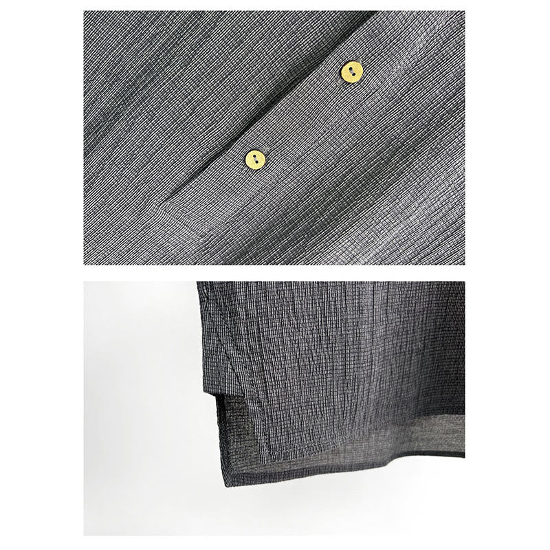 Buddha Stones Sommer Einfarbig Herren Kurzarm Knopfhemd - image 5