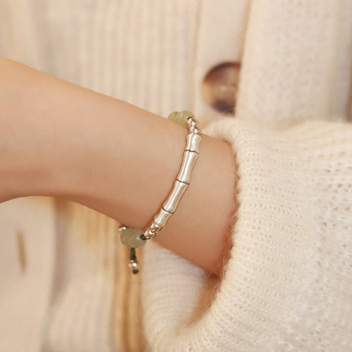 Buddha Stones 925 Sterling Silber Natur Jade Fu Charakter Bambus Fülle Armband - image 14