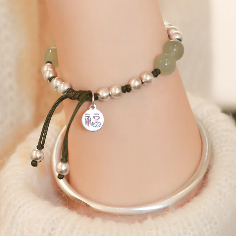 Buddha Stones 925 Sterling Silber Natur Jade Fu Charakter Bambus Fülle Armband - image 4