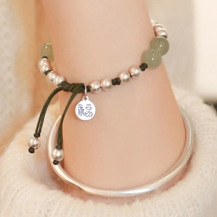 Buddha Stones 925 Sterling Silber Natur Jade Fu Charakter Bambus Fülle Armband - image 4