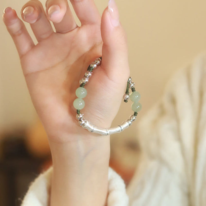 Buddha Stones 925 Sterling Silber Natur Jade Fu Charakter Bambus Fülle Armband - image 3