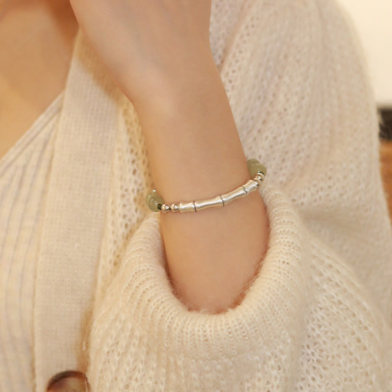 Buddha Stones 925 Sterling Silber Natur Jade Fu Charakter Bambus Fülle Armband - image 12