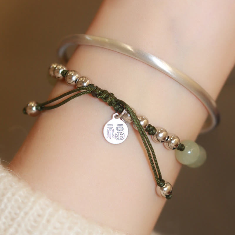 Buddha Stones 925 Sterling Silber Natur Jade Fu Charakter Bambus Fülle Armband - image 10