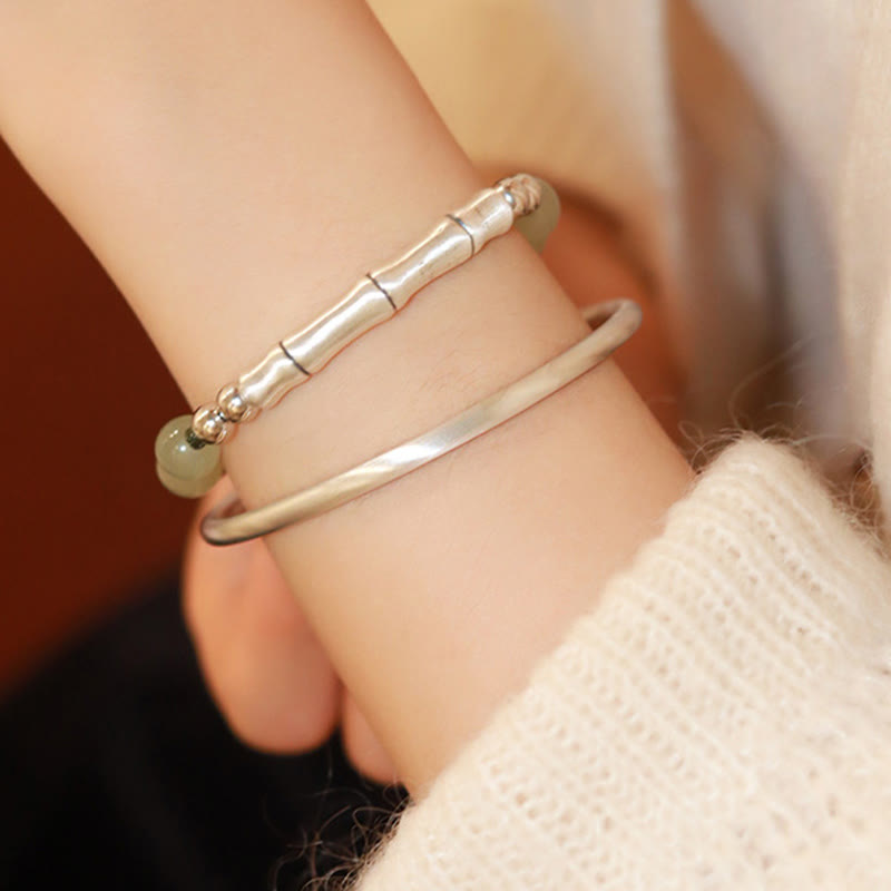 Buddha Stones 925 Sterling Silber Natur Jade Fu Charakter Bambus Fülle Armband - image 13