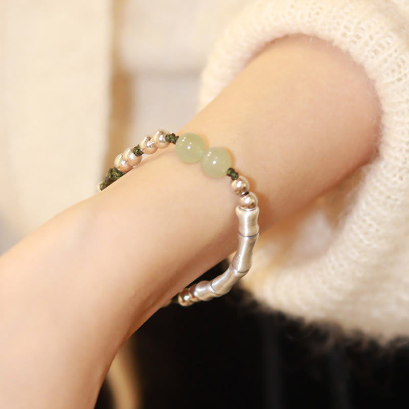 Buddha Stones 925 Sterling Silber Natur Jade Fu Charakter Bambus Fülle Armband - image 8