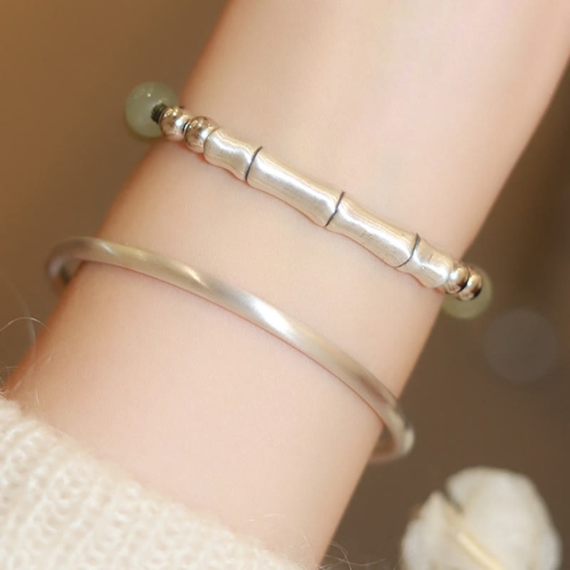 Buddha Stones 925 Sterling Silber Natur Jade Fu Charakter Bambus Fülle Armband - image 11