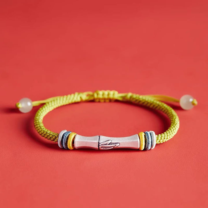 Buddha Stones 999 Sterling Silber Rote Schnur Bambus Erleuchtungsarmband - image 1