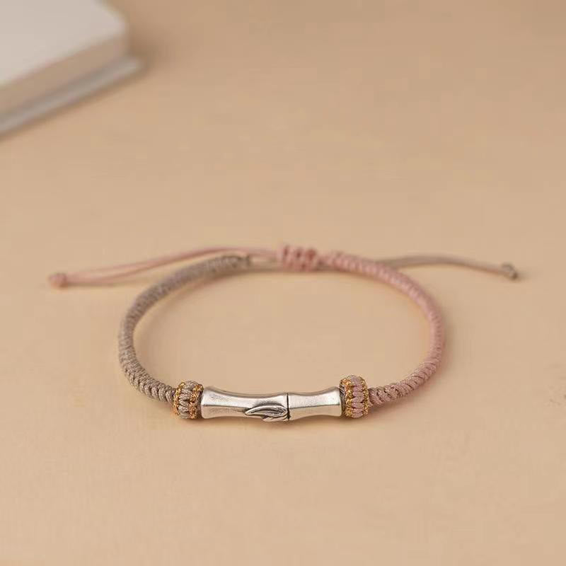 Buddha Stones 925 Sterling Silber Bambus Schutz geflochtenes Armband - Rosa (Handgelenkumfang 15-18 cm) - image 1