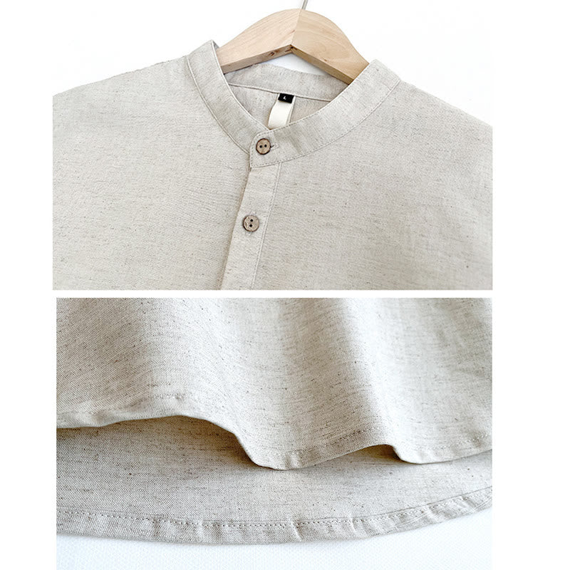 Buddha Stones Einfarbiges Herren Kurzarmhemd aus Leinen mit Knopfleiste - image 12