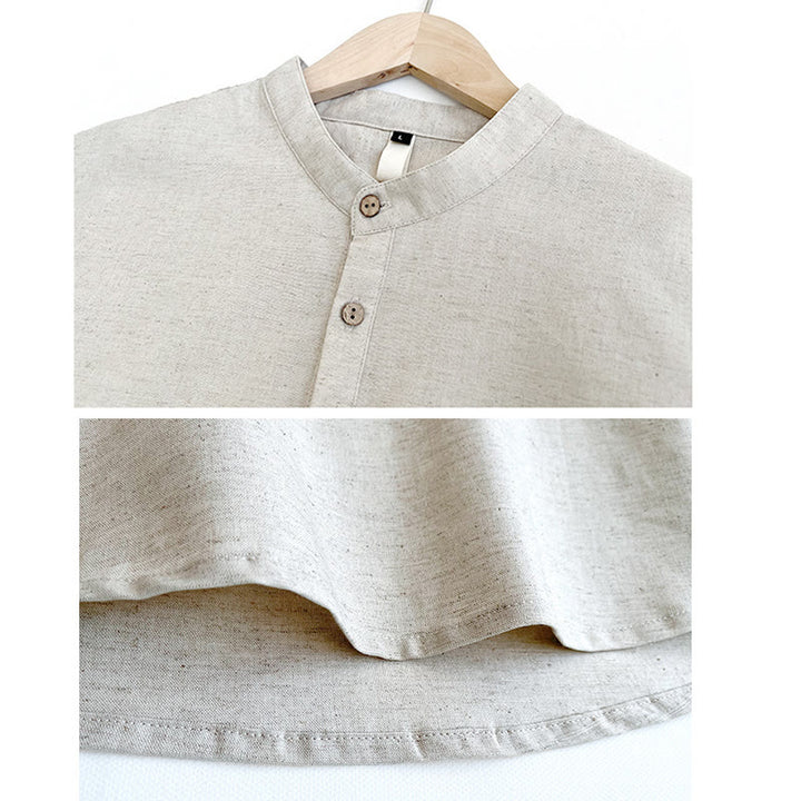 Buddha Stones Einfarbiges Herren Kurzarmhemd aus Leinen mit Knopfleiste - image 12