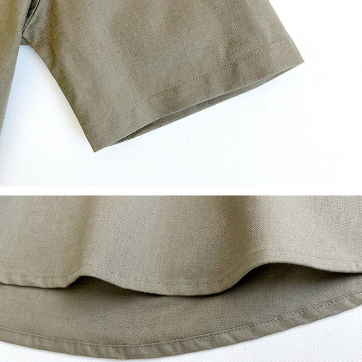 Buddha Stones Einfarbiges Herren Kurzarmhemd aus Leinen mit Knopfleiste - image 6