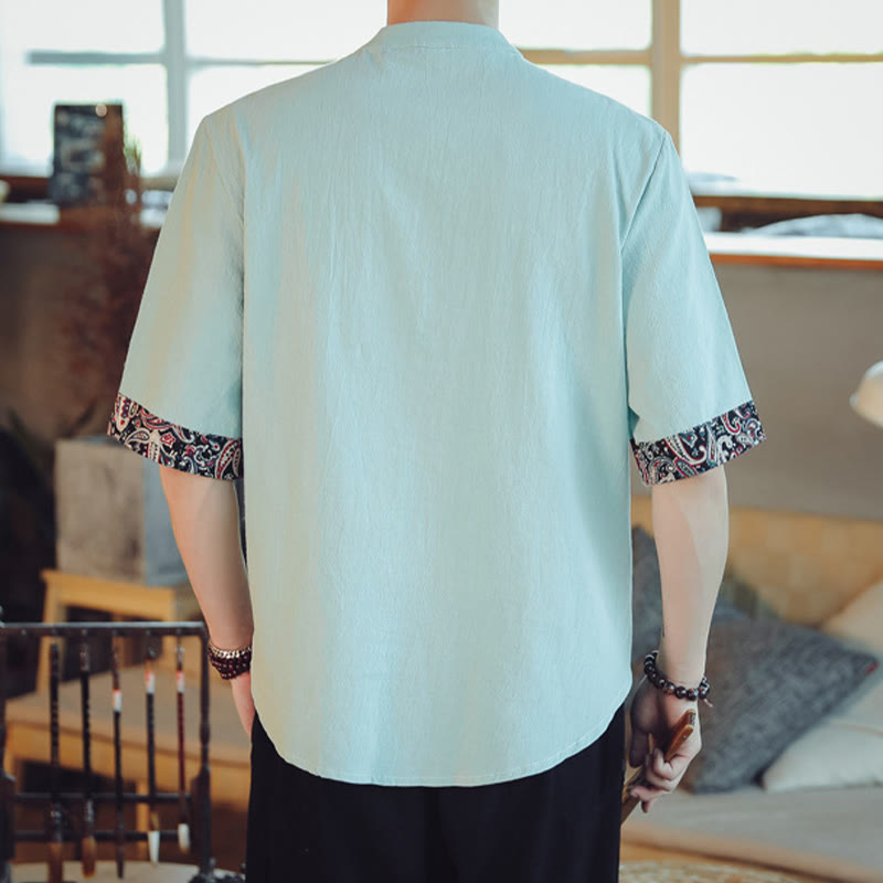 Buddha-Steine, Frosch-Knopf, Drachen-Stickerei, chinesischer Tang-Anzug, kurzärmeliges Hemd, Leinen, Herrenbekleidung - image 13