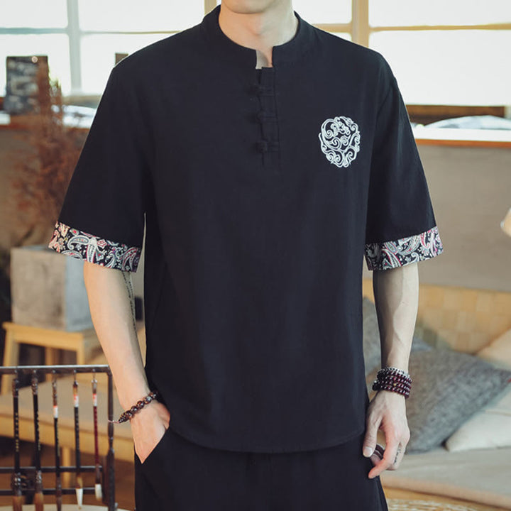 Buddha Stones, Froschknopf, Drachenstickerei, chinesischer Tang-Anzug, Kurzarmhemd, Herrenbekleidung - image 28