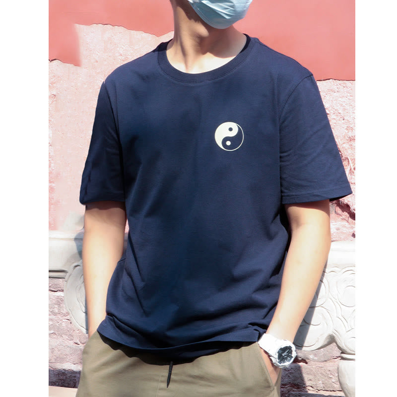 Buddha Stones Herren Sommer-T-Shirt aus Baumwolle mit Rundhalsausschnitt und kurzen Ärmeln, Yin Yang - image 3