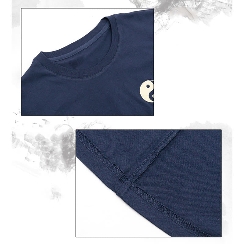 Buddha Stones Herren Sommer-T-Shirt aus Baumwolle mit Rundhalsausschnitt und kurzen Ärmeln, Yin Yang - image 6
