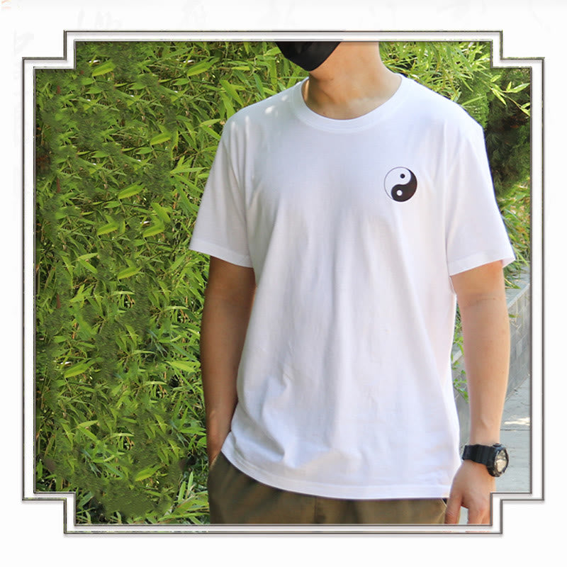 Buddha Stones Herren Sommer-T-Shirt aus Baumwolle mit Rundhalsausschnitt und kurzen Ärmeln, Yin Yang