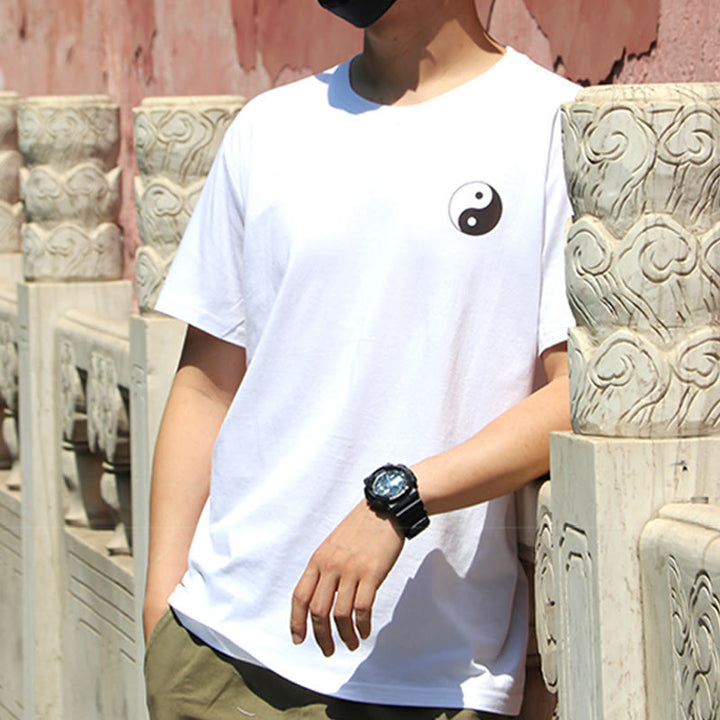 Buddha Stones Herren Sommer-T-Shirt aus Baumwolle mit Rundhalsausschnitt und kurzen Ärmeln, Yin Yang - image 9