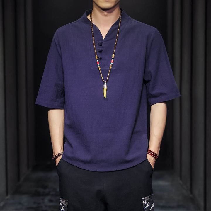 Buddha Stones Casual Sommer Halbarmhemd Baumwolle Herrenbekleidung - Schieferblau - US/ UK/AU46, EU56 (5XL) - image 24