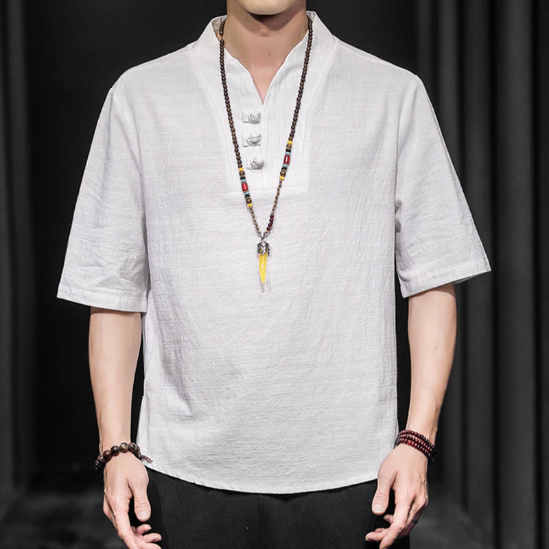 Buddha Stones Casual Sommer Halbarmhemd Baumwolle Herrenbekleidung - image 2