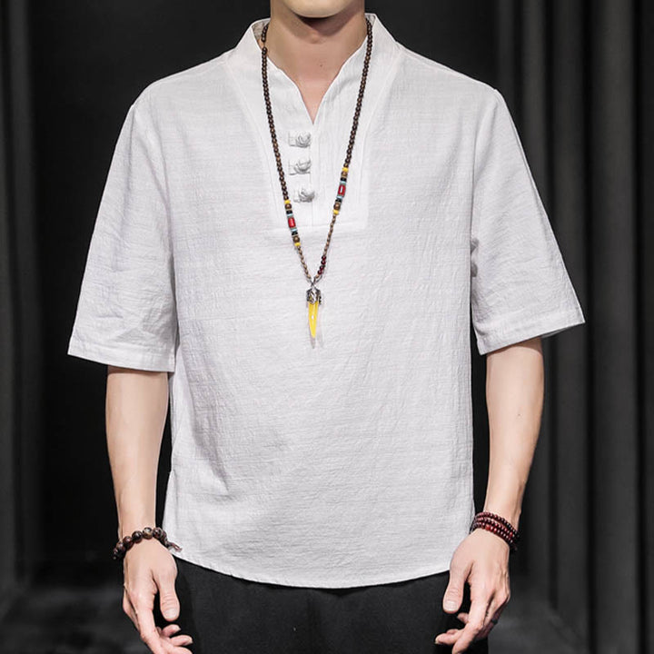 Buddha Stones Casual Sommer Halbarmhemd Baumwolle Herrenbekleidung - image 2