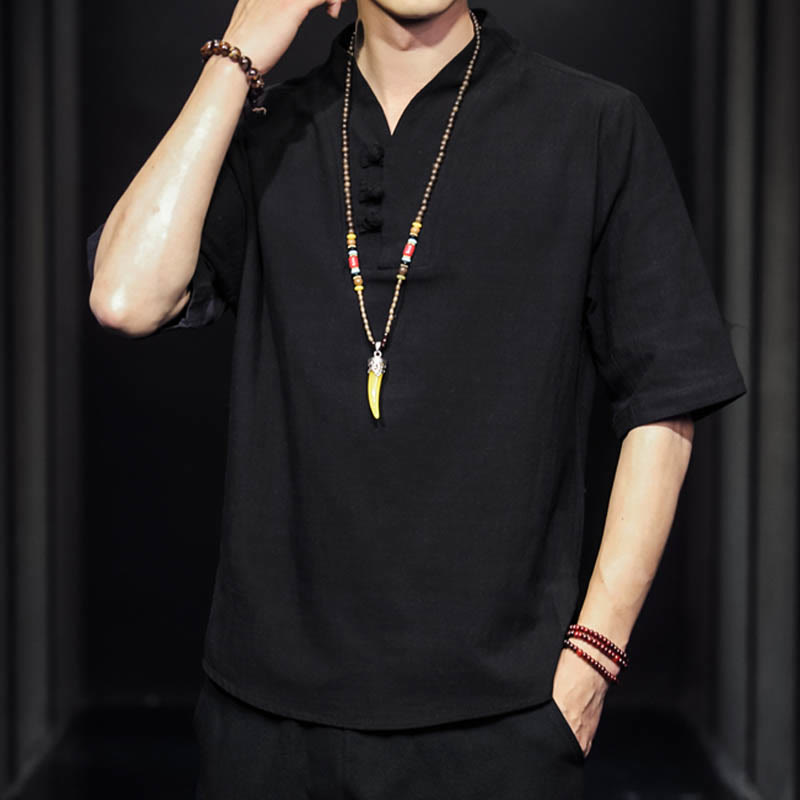 Buddha Stones Casual Sommer Halbarmhemd Baumwolle Herrenbekleidung - image 11