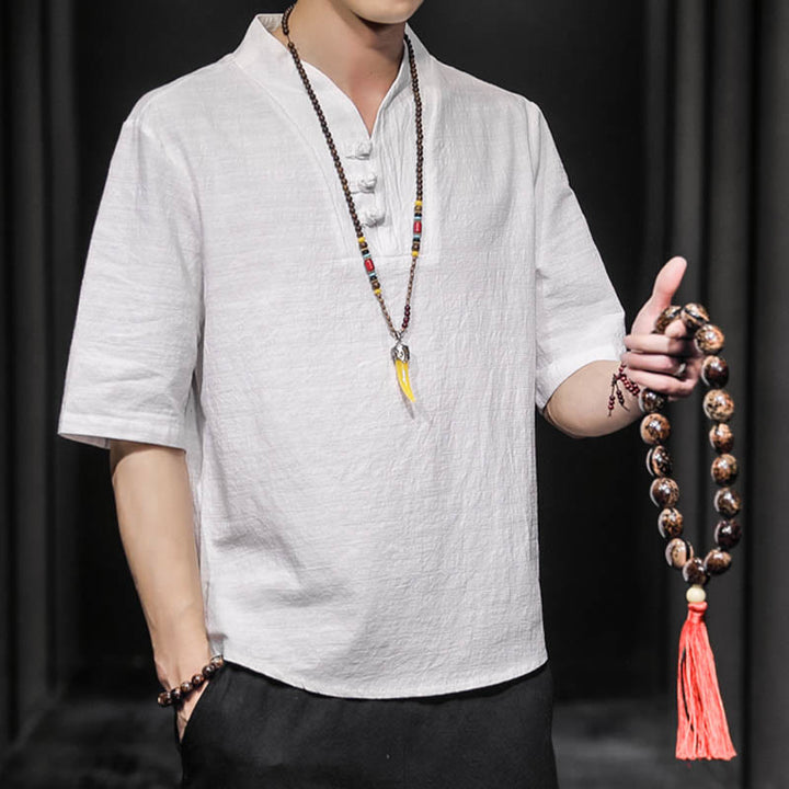 Buddha Stones Casual Sommer Halbarmhemd Baumwolle Herrenbekleidung - image 7