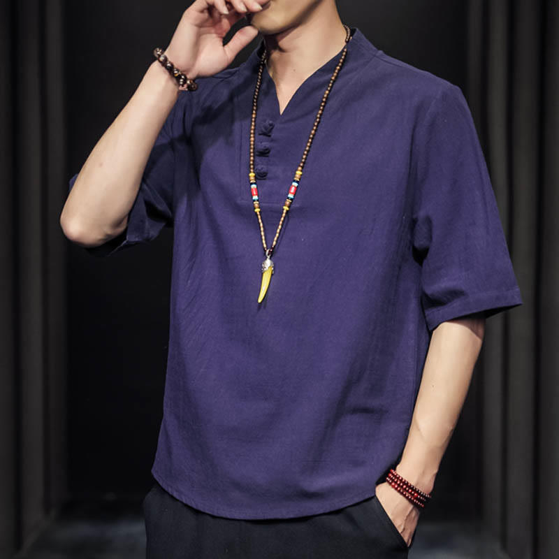 Buddha Stones Casual Sommer Halbarmhemd Baumwolle Herrenbekleidung - image 28