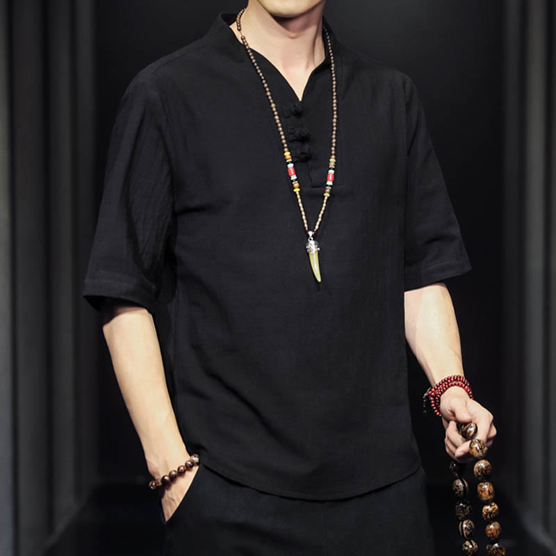 Buddha Stones Casual Sommer Halbarmhemd Baumwolle Herrenbekleidung - image 13