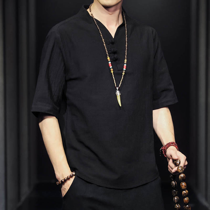 Buddha Stones Casual Sommer Halbarmhemd Baumwolle Herrenbekleidung - image 13