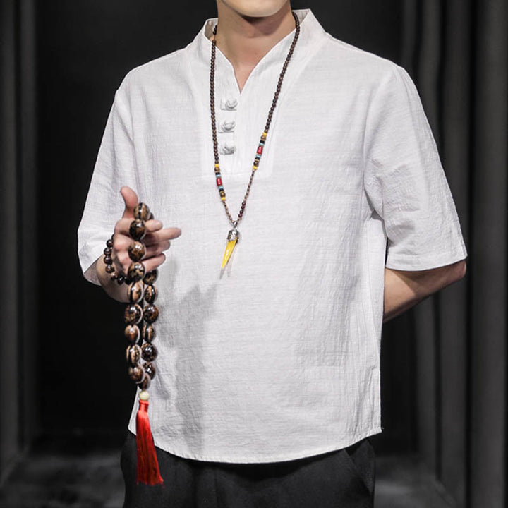 Buddha Stones Casual Sommer Halbarmhemd Baumwolle Herrenbekleidung - image 4