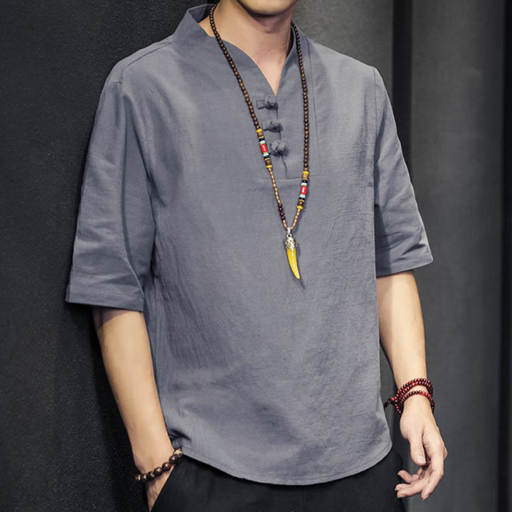 Buddha Stones Casual Sommer Halbarmhemd Baumwolle Herrenbekleidung - image 19