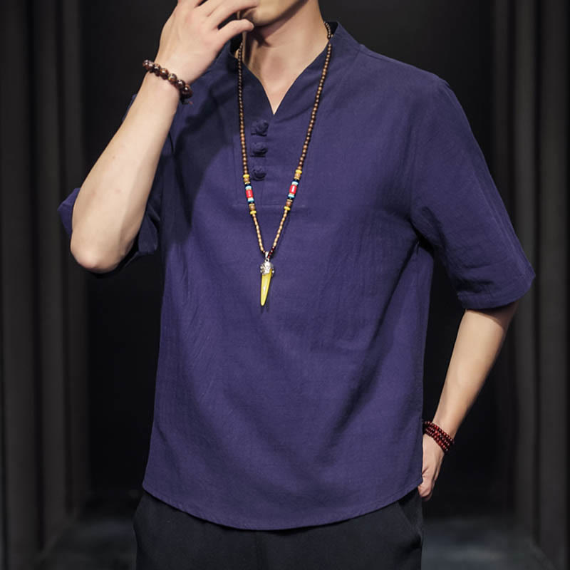 Buddha Stones Casual Sommer Halbarmhemd Baumwolle Herrenbekleidung - image 30