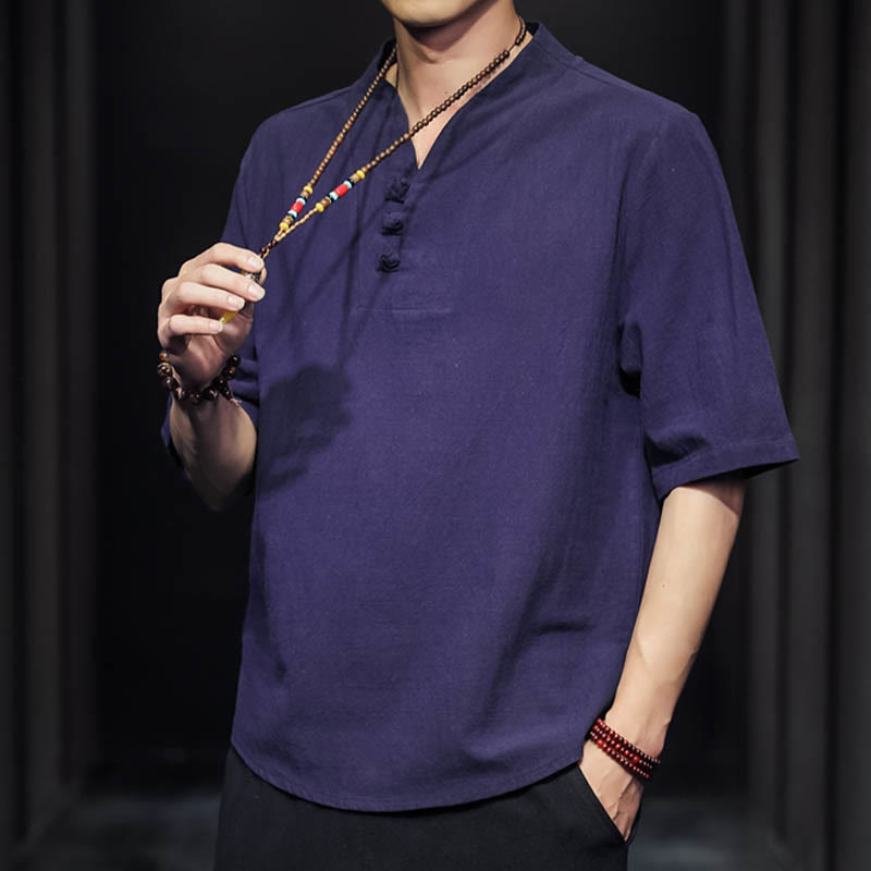 Buddha Stones Casual Sommer Halbarmhemd Baumwolle Herrenbekleidung - image 27