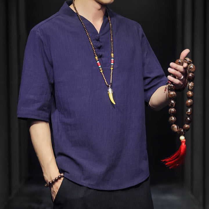 Buddha Stones Casual Sommer Halbarmhemd Baumwolle Herrenbekleidung - image 31