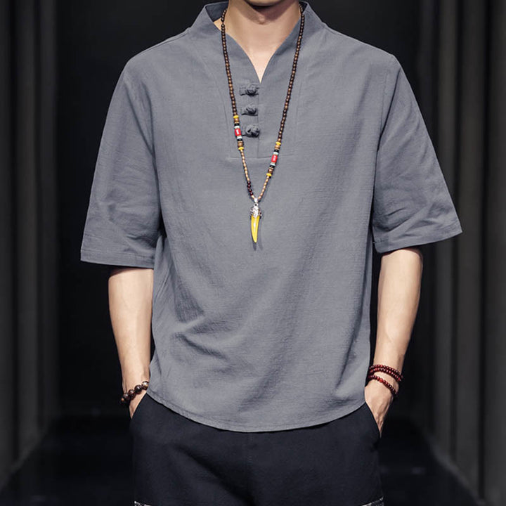 Buddha Stones Casual Sommer Halbarmhemd Baumwolle Herrenbekleidung - image 17