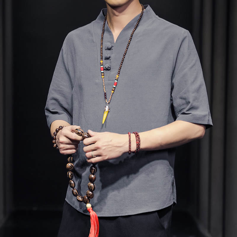 Buddha Stones Casual Sommer Halbarmhemd Baumwolle Herrenbekleidung - image 22