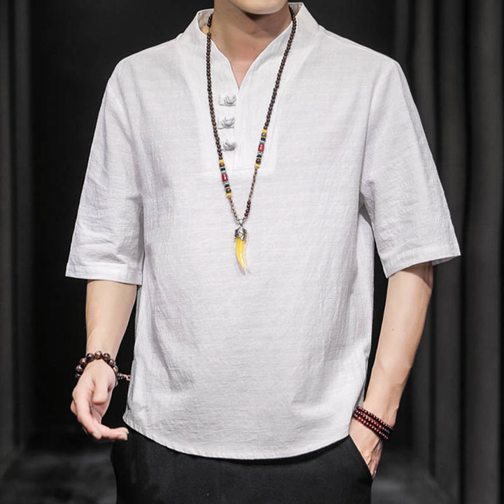 Buddha Stones Casual Sommer Halbarmhemd Baumwolle Herrenbekleidung - image 5