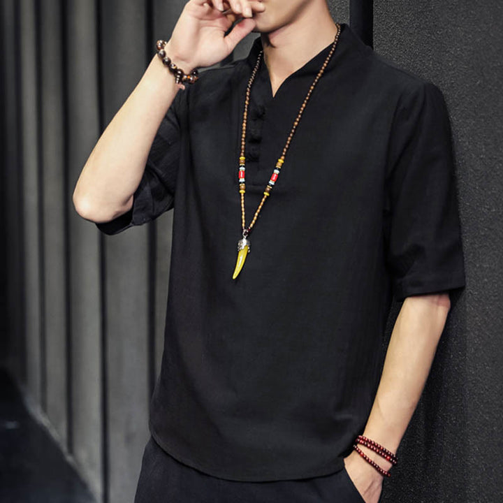 Buddha Stones Casual Sommer Halbarmhemd Baumwolle Herrenbekleidung - image 15