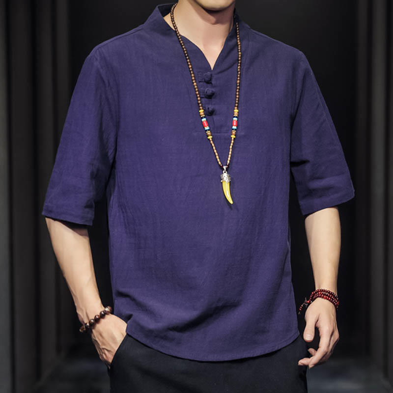 Buddha Stones Casual Sommer Halbarmhemd Baumwolle Herrenbekleidung - image 25