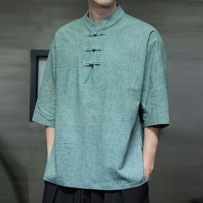 Buddha Stones Herren-Tang-Anzug mit chinesischem Froschknopf, halblange Ärmel, Baumwollleinenhemd - image 10