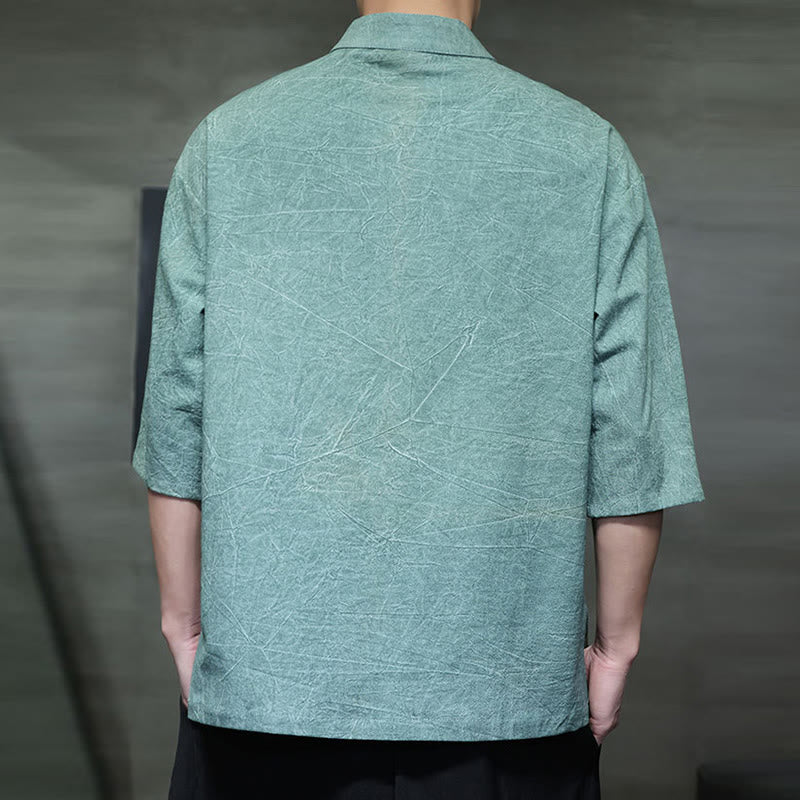 Buddha Stones Herren-Tang-Anzug mit chinesischem Froschknopf, halblange Ärmel, Baumwollleinenhemd - image 7