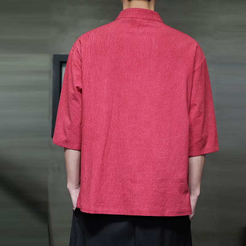 Buddha Stones Herren-Tang-Anzug mit chinesischem Froschknopf, halblange Ärmel, Baumwollleinenhemd - image 14