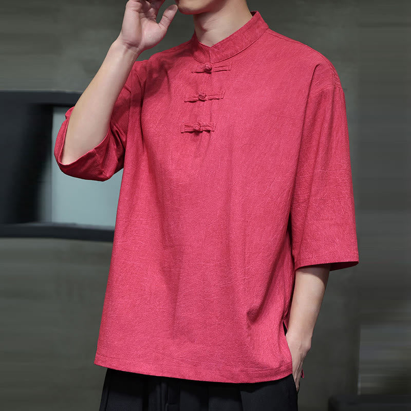 Buddha Stones Herren-Tang-Anzug mit chinesischem Froschknopf, halblange Ärmel, Baumwollleinenhemd - image 17