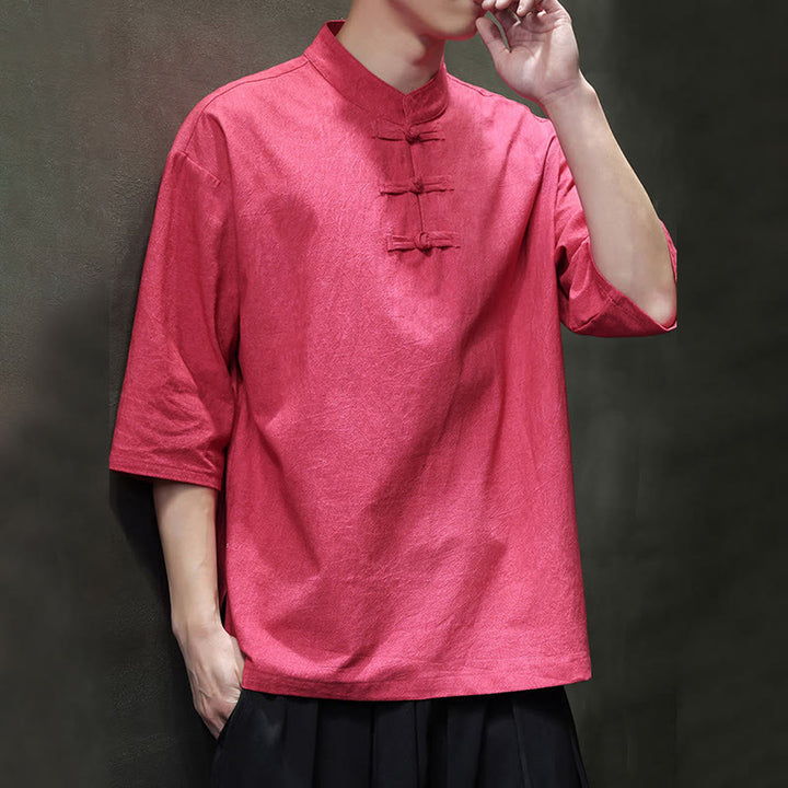 Buddha Stones Herren-Tang-Anzug mit chinesischem Froschknopf, halblange Ärmel, Baumwollleinenhemd - image 19