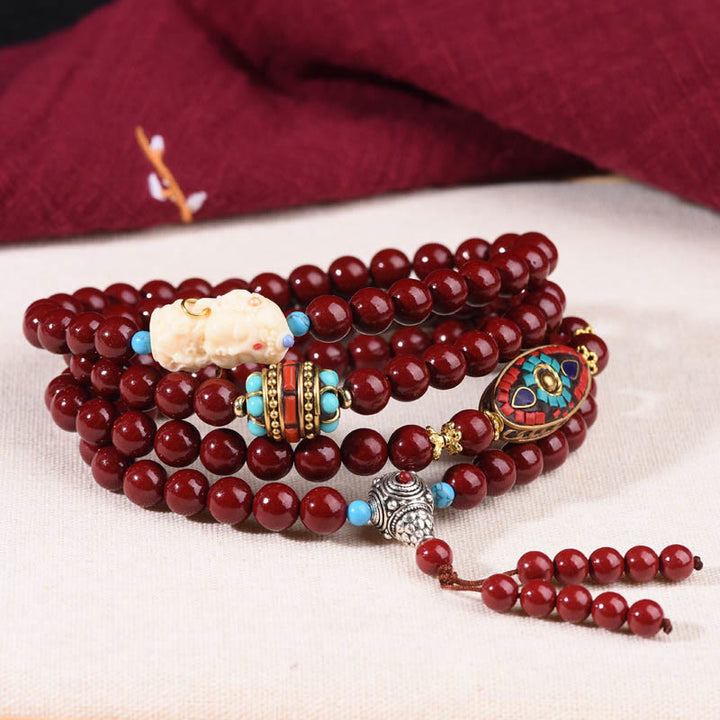 Buddha Steine Zinnober Bodhisattva Tara Symbol Ruhe Armband Mala