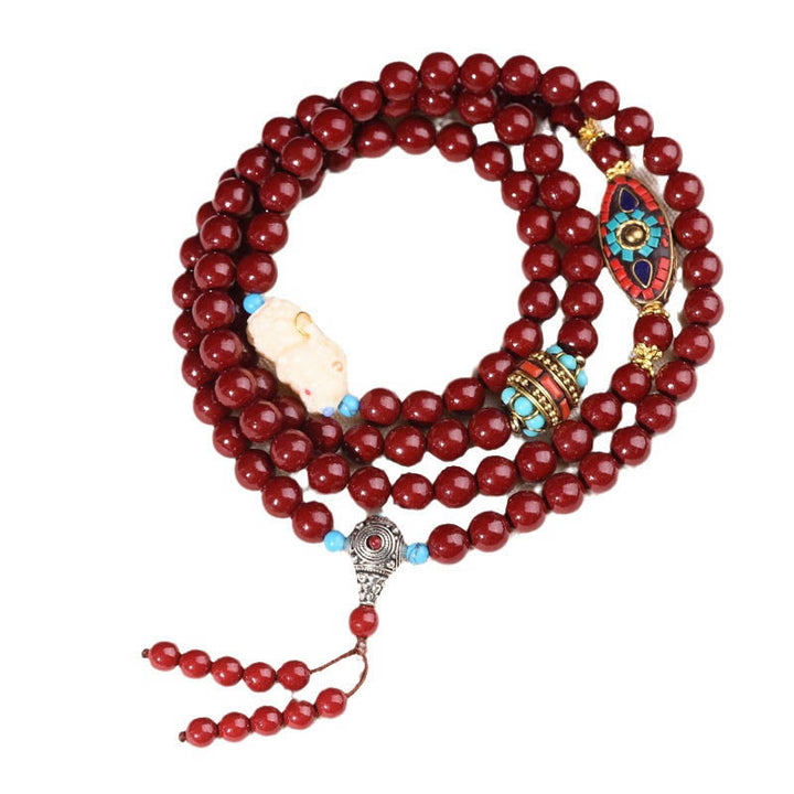 Buddha Steine Zinnober Bodhisattva Tara Symbol Ruhe Armband Mala