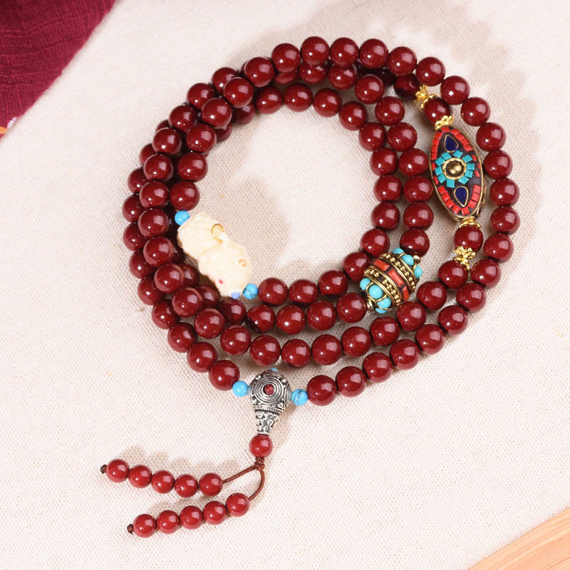 Buddha Steine Zinnober Bodhisattva Tara Symbol Ruhe Armband Mala