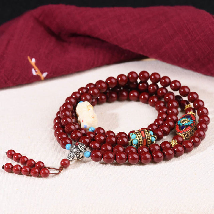 Buddha Steine Zinnober Bodhisattva Tara Symbol Ruhe Armband Mala